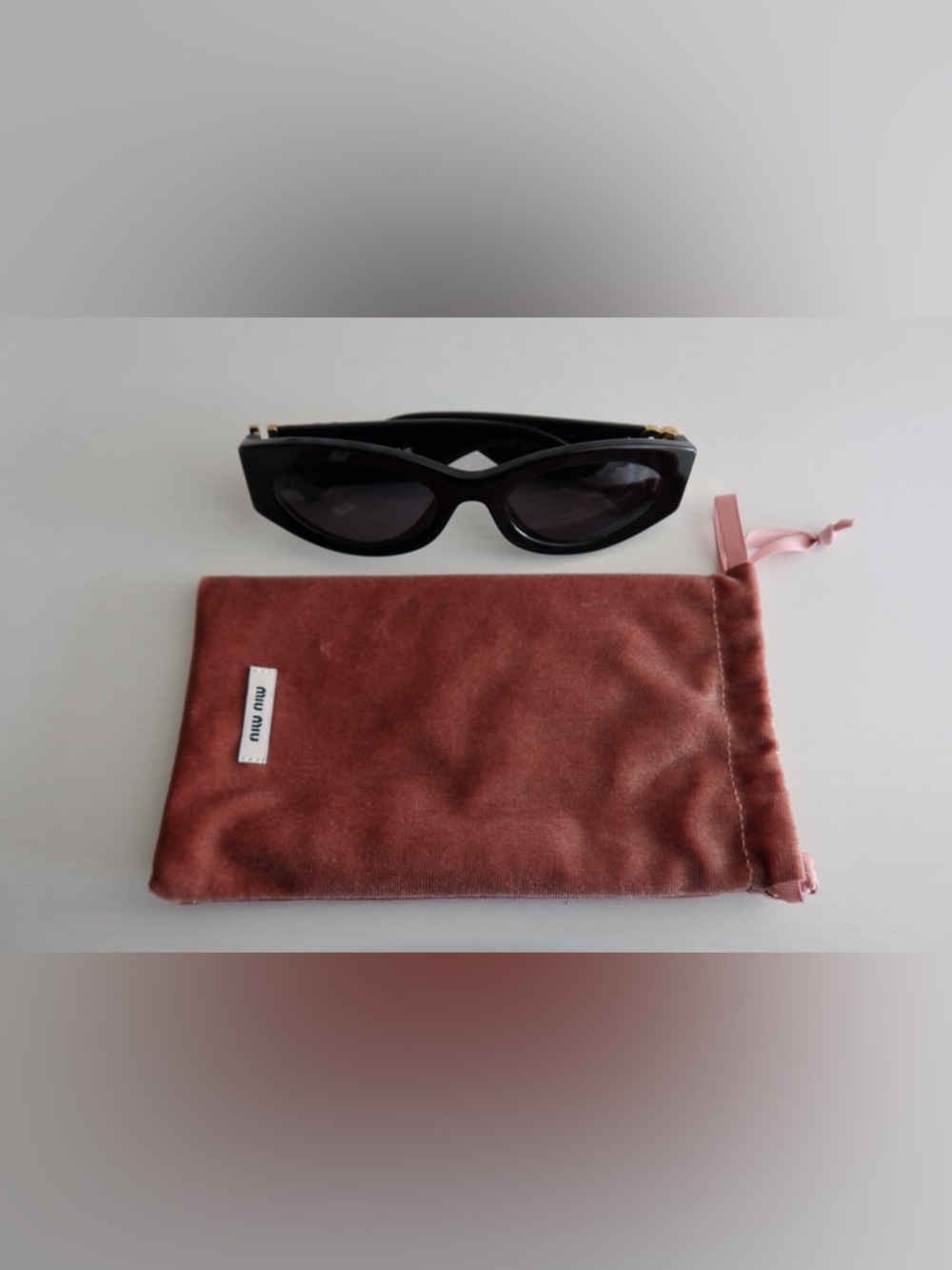 Miu Miu Black Cat-Eye Sunglasses with Velvet Pouch